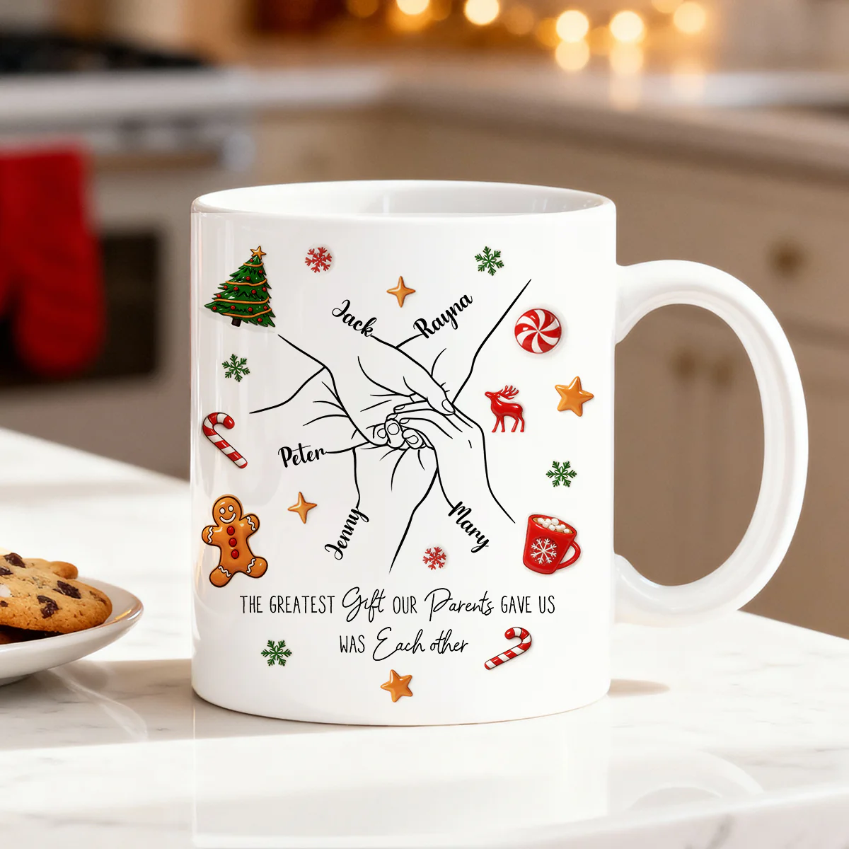 Brothers And Sisters Hands Line Art - Personalized Mug - Christmas Gift For Brother, For Sister - Image 3