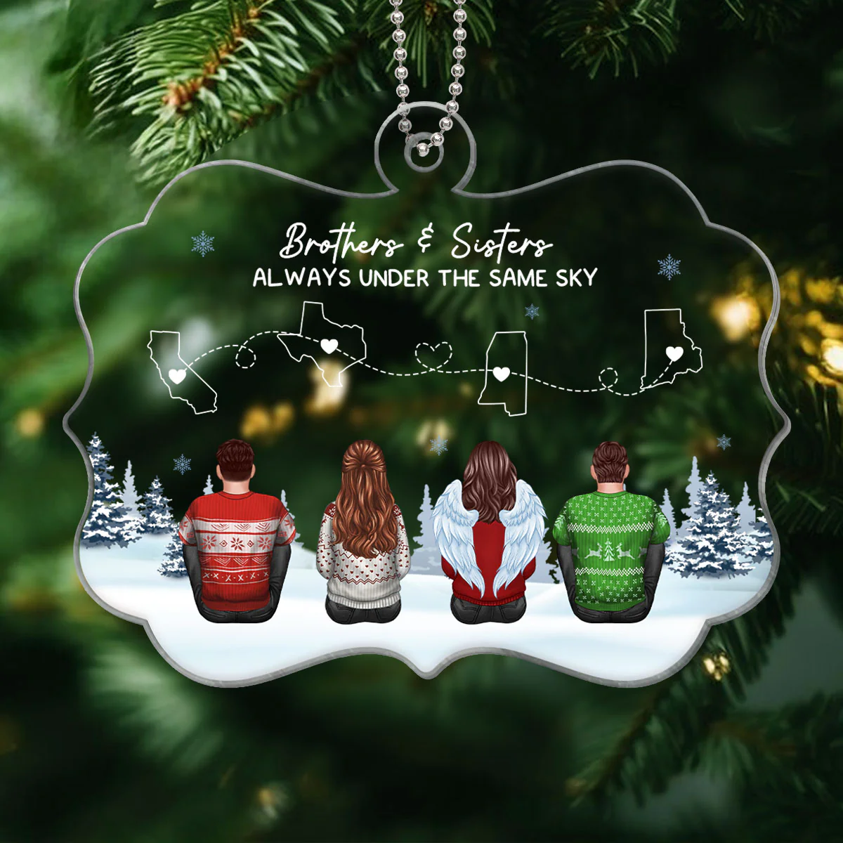 Brothers & Sisters Always Under The Same Sky, Long Distance Siblings Personalized Acrylic Ornament, Togetherness Christmas Gift - Image 2