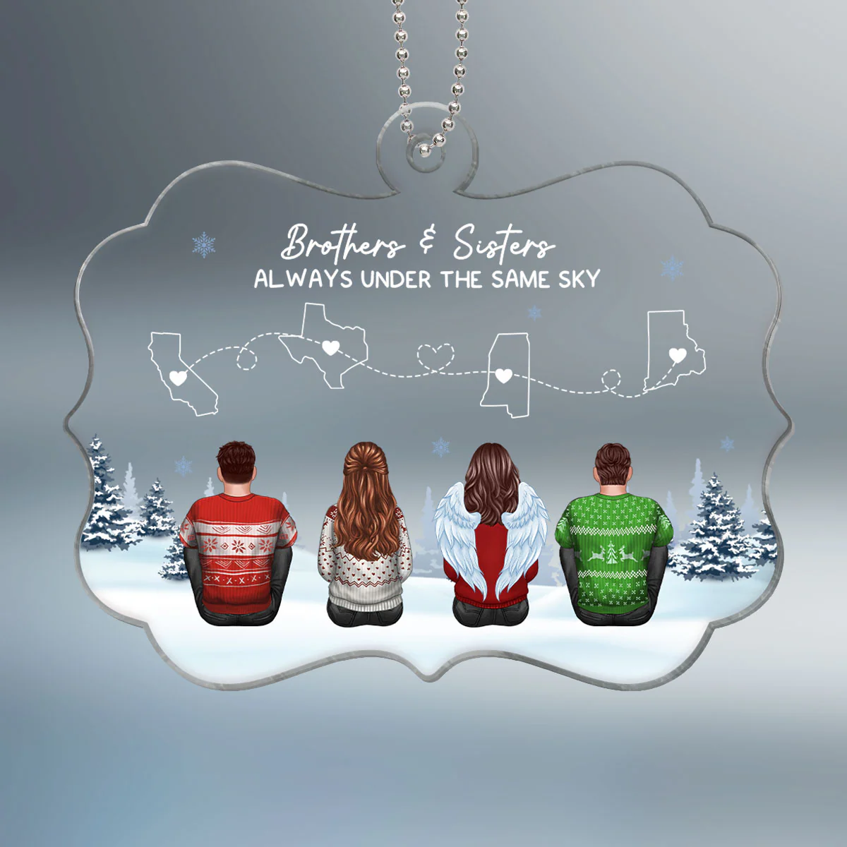 Brothers & Sisters Always Under The Same Sky, Long Distance Siblings Personalized Acrylic Ornament, Togetherness Christmas Gift - Image 3