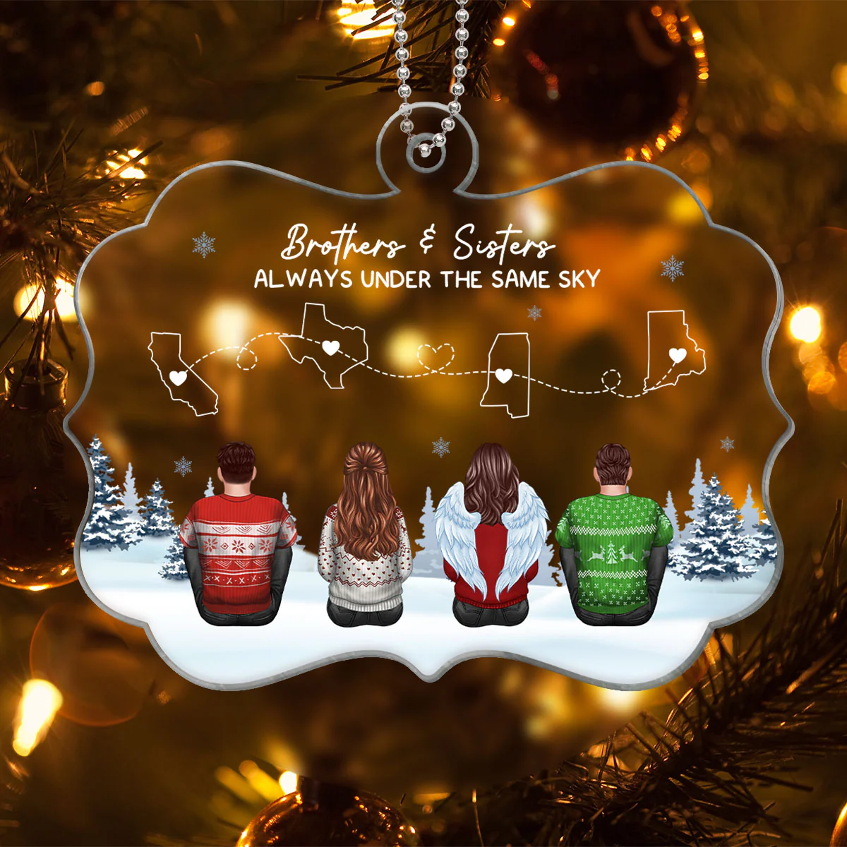 Brothers & Sisters Always Under The Same Sky, Long Distance Siblings Personalized Acrylic Ornament, Togetherness Christmas Gift - Image 4