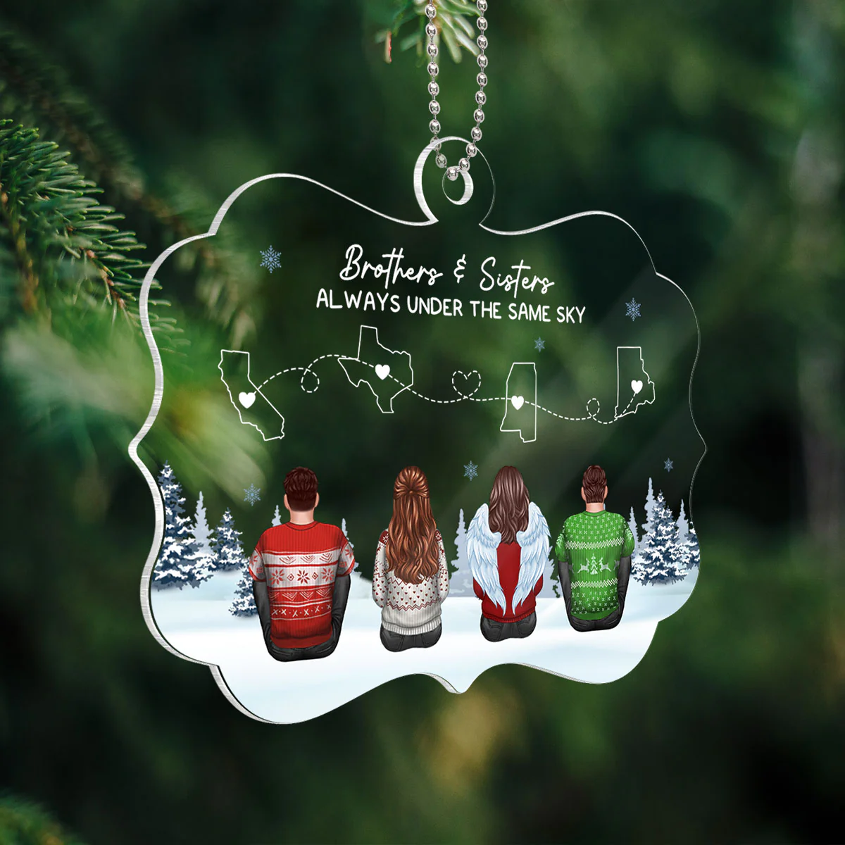Brothers & Sisters Always Under The Same Sky, Long Distance Siblings Personalized Acrylic Ornament, Togetherness Christmas Gift - Image 5