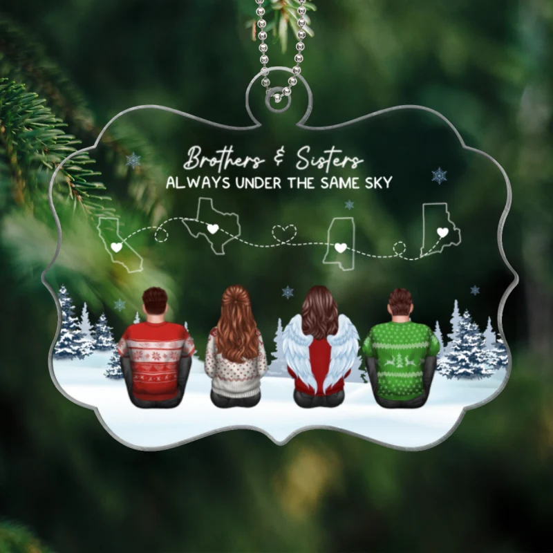 Brothers & Sisters Always Under The Same Sky, Long Distance Siblings Personalized Acrylic Ornament, Togetherness Christmas Gift - Image 7