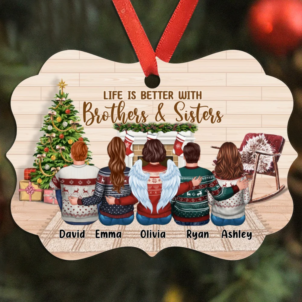 Brothers Sisters Besties Siblings Sitting In House Personalized Christmas Ornament - Image 4