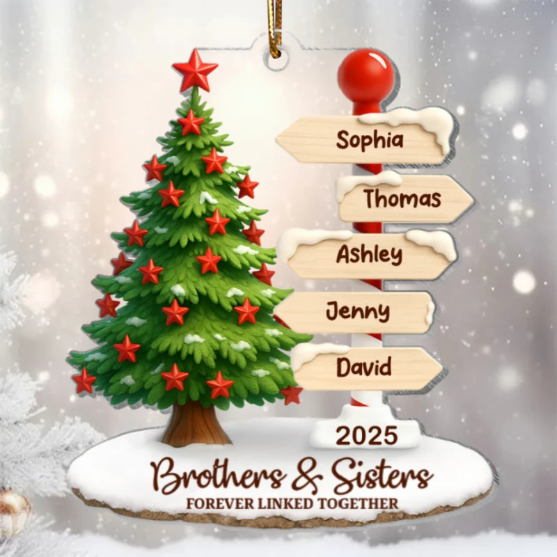 Brothers & Sisters Direction Sign Post - Personalized Acrylic Ornament - Christmas Gift for Siblings - Image 10