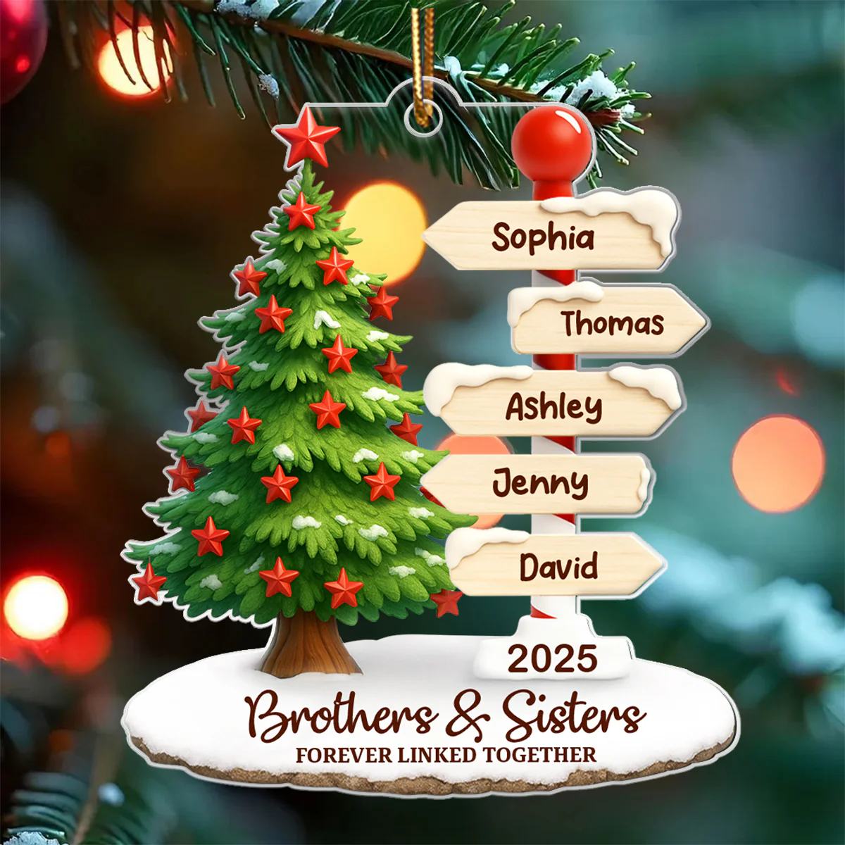 Brothers & Sisters Direction Sign Post - Personalized Acrylic Ornament - Christmas Gift for Siblings - Image 3
