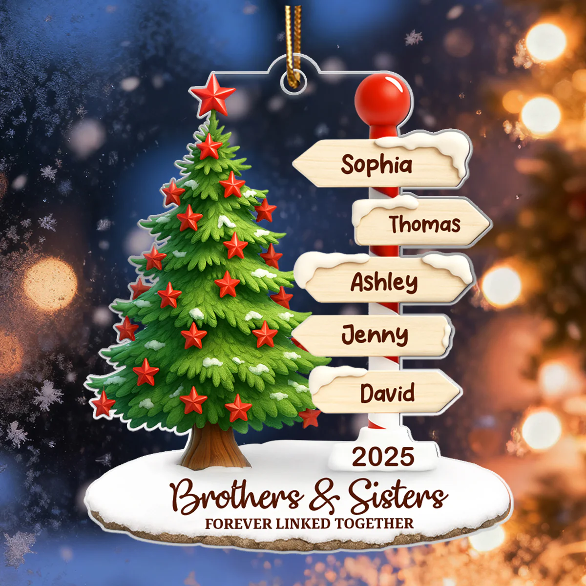 Brothers & Sisters Direction Sign Post - Personalized Acrylic Ornament - Christmas Gift for Siblings - Image 4