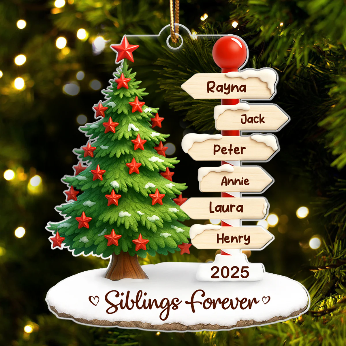 Brothers & Sisters Direction Sign Post - Personalized Acrylic Ornament - Christmas Gift for Siblings - Image 5