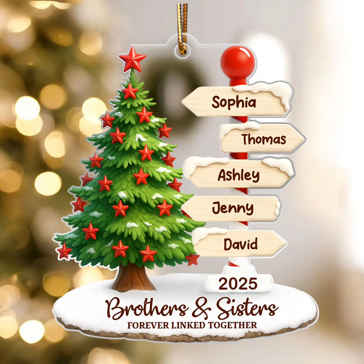 Brothers & Sisters Direction Sign Post - Personalized Acrylic Ornament - Christmas Gift for Siblings - Image 7