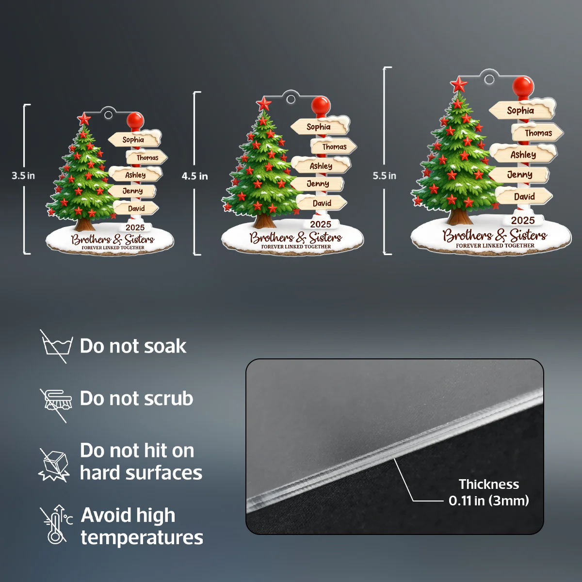 Brothers & Sisters Direction Sign Post - Personalized Acrylic Ornament - Christmas Gift for Siblings - Image 9
