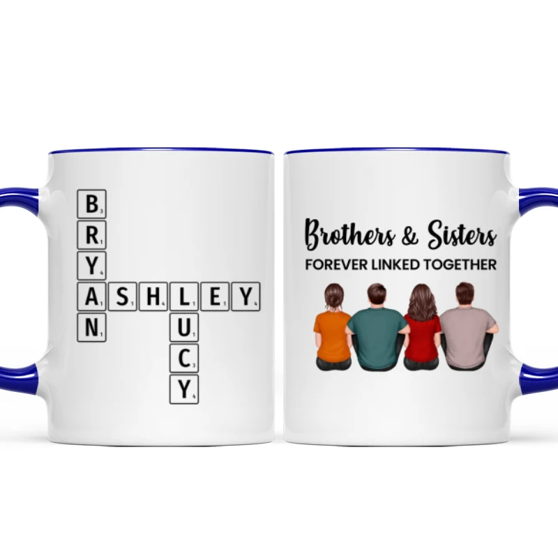 Brothers Sisters Family Linked Together Crossword Puzzle Art Personalized Mug - Image 10