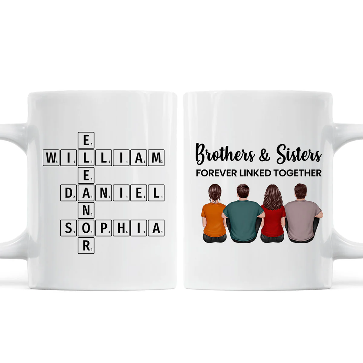 Brothers Sisters Family Linked Together Crossword Puzzle Art Personalized Mug - Image 2