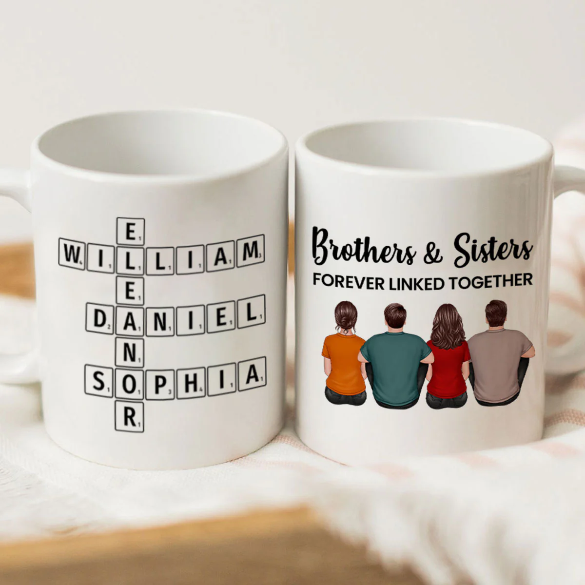 Brothers Sisters Family Linked Together Crossword Puzzle Art Personalized Mug - Image 3