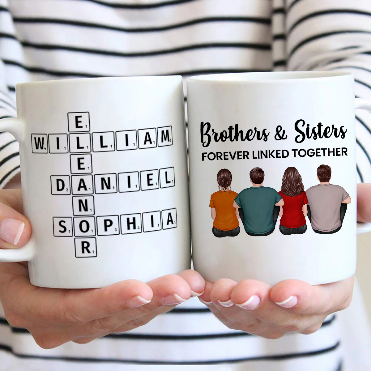 Brothers Sisters Family Linked Together Crossword Puzzle Art Personalized Mug - Image 4