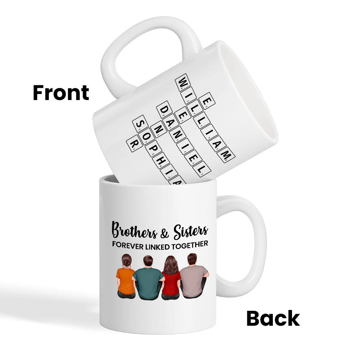 Brothers Sisters Family Linked Together Crossword Puzzle Art Personalized Mug - Image 5