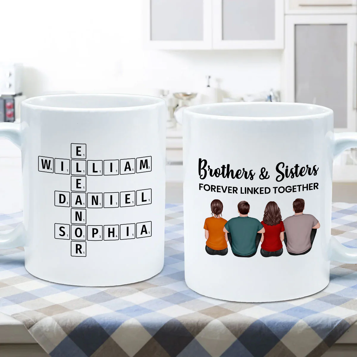 Brothers Sisters Family Linked Together Crossword Puzzle Art Personalized Mug - Image 7