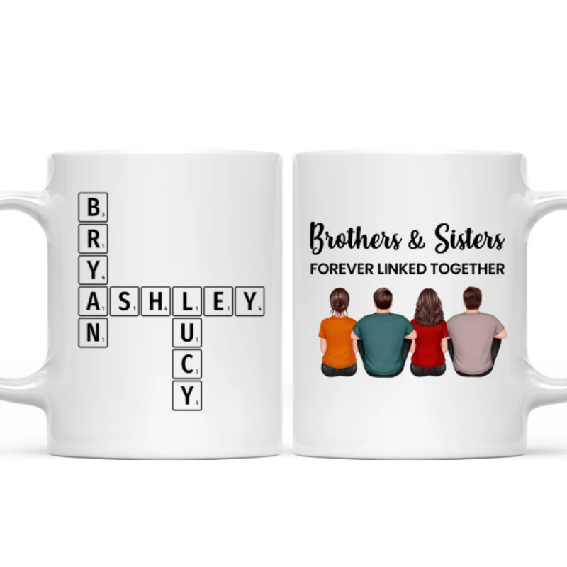 Brothers Sisters Family Linked Together Crossword Puzzle Art Personalized Mug - Image 8
