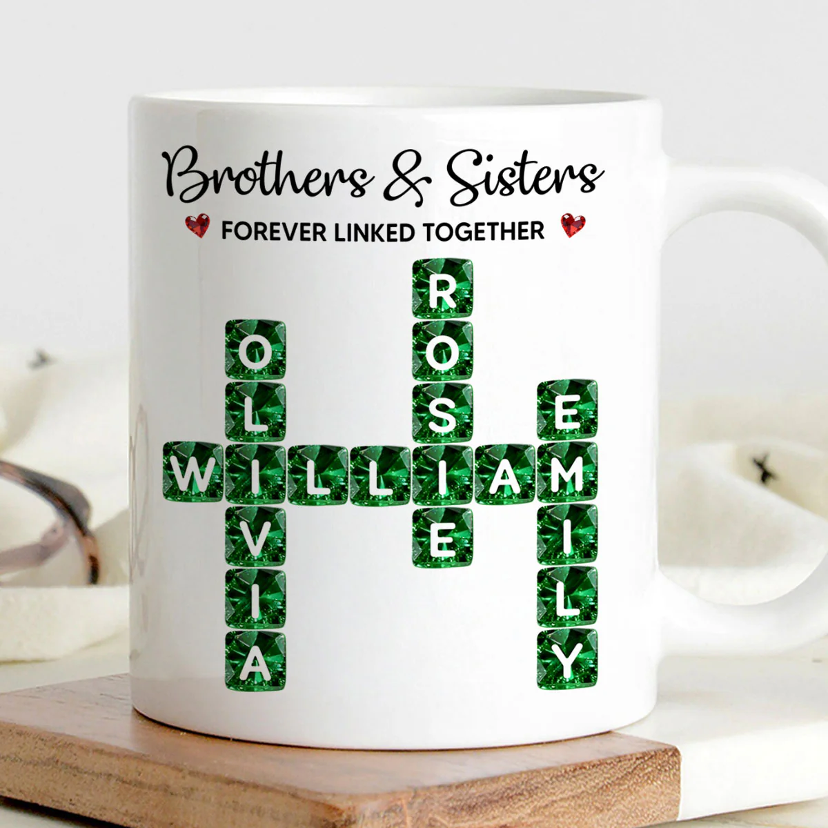 Brothers Sisters Forever Linked Together 3D Crystal Crossword - Personalized Mug - Sentimental Gift for for Loved Ones - Image 2