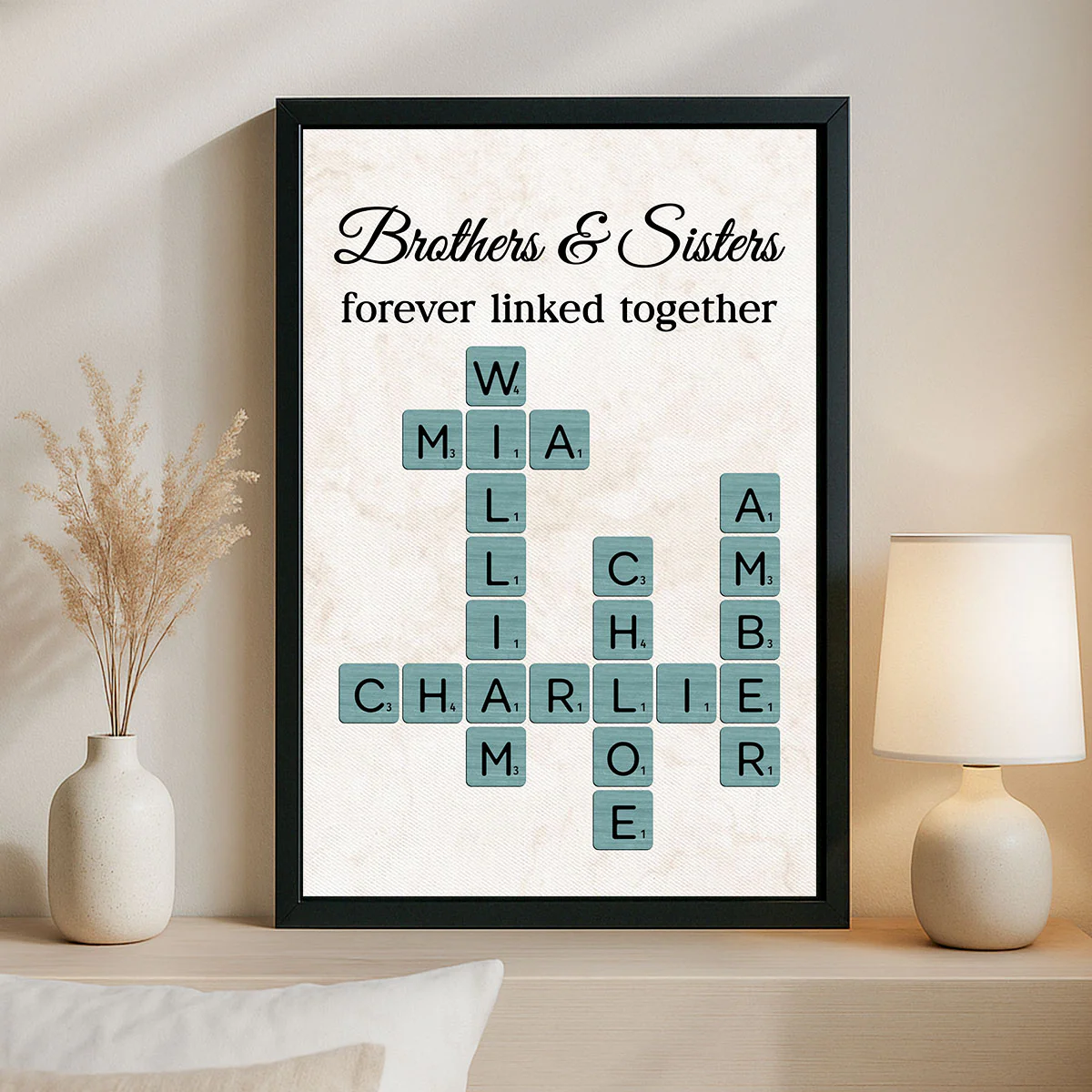 Brothers & Sisters Forever Linked Together Crossword Art - Personalized Poster - Sentimental Gift for Loved Ones - Image 3