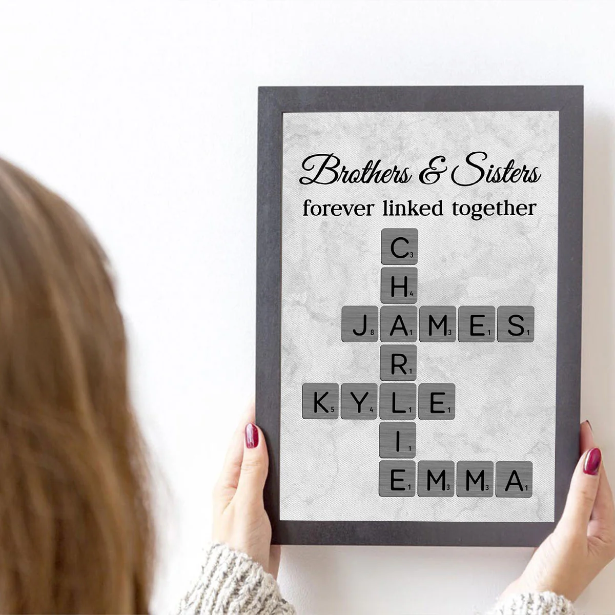 Brothers & Sisters Forever Linked Together Crossword Art - Personalized Poster - Sentimental Gift for Loved Ones - Image 4