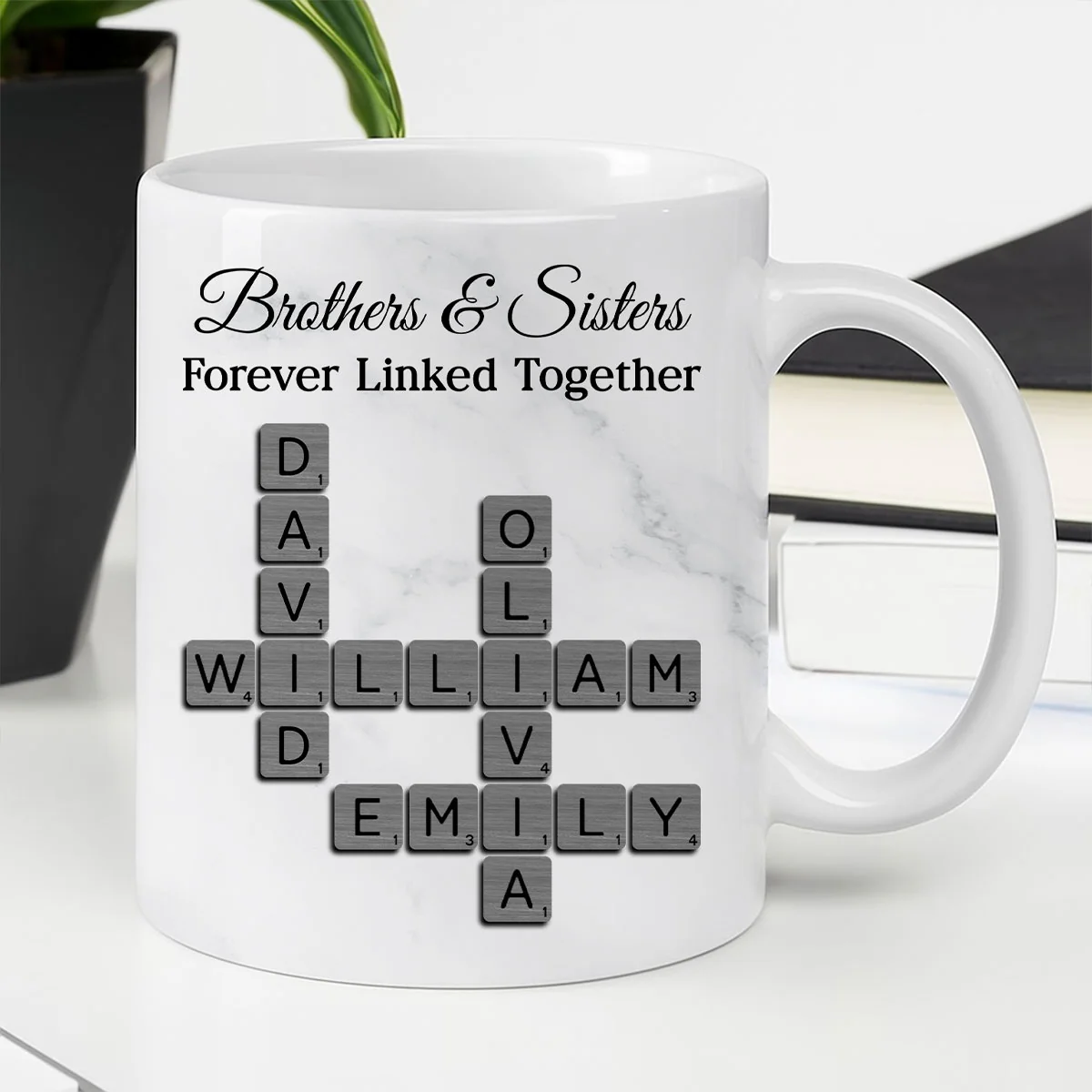 Brothers Sisters Forever Linked Together Crossword - Personalized Mug - Sentimental Gift for Siblings - Image 2