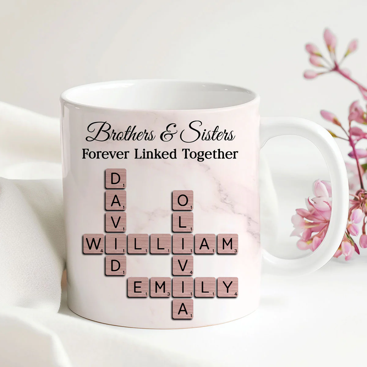 Brothers Sisters Forever Linked Together Crossword - Personalized Mug - Sentimental Gift for Siblings - Image 3
