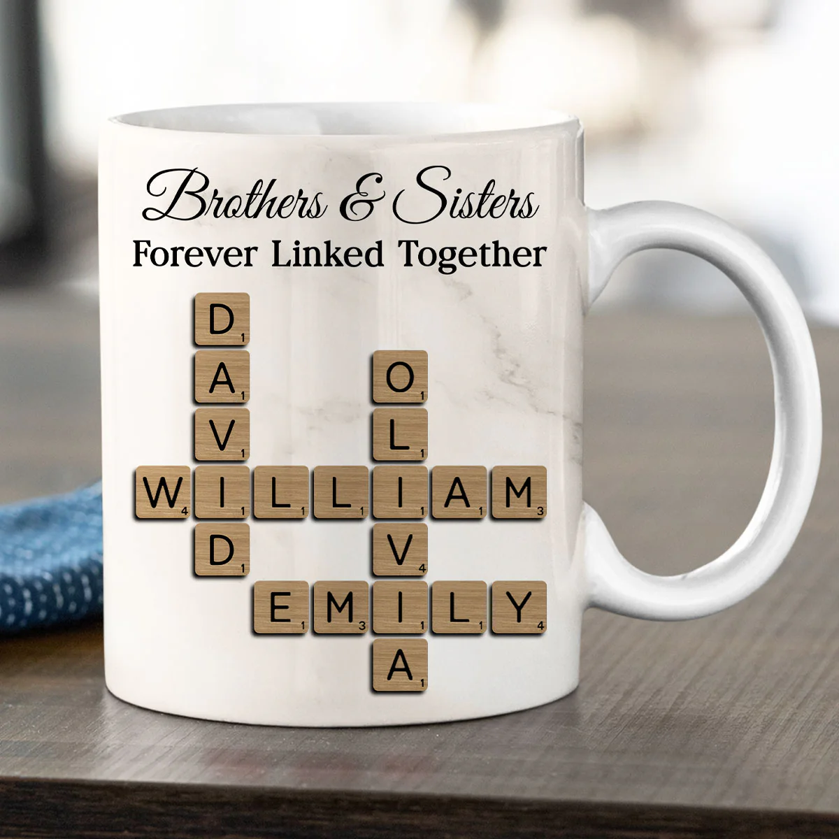 Brothers Sisters Forever Linked Together Crossword - Personalized Mug - Sentimental Gift for Siblings - Image 4