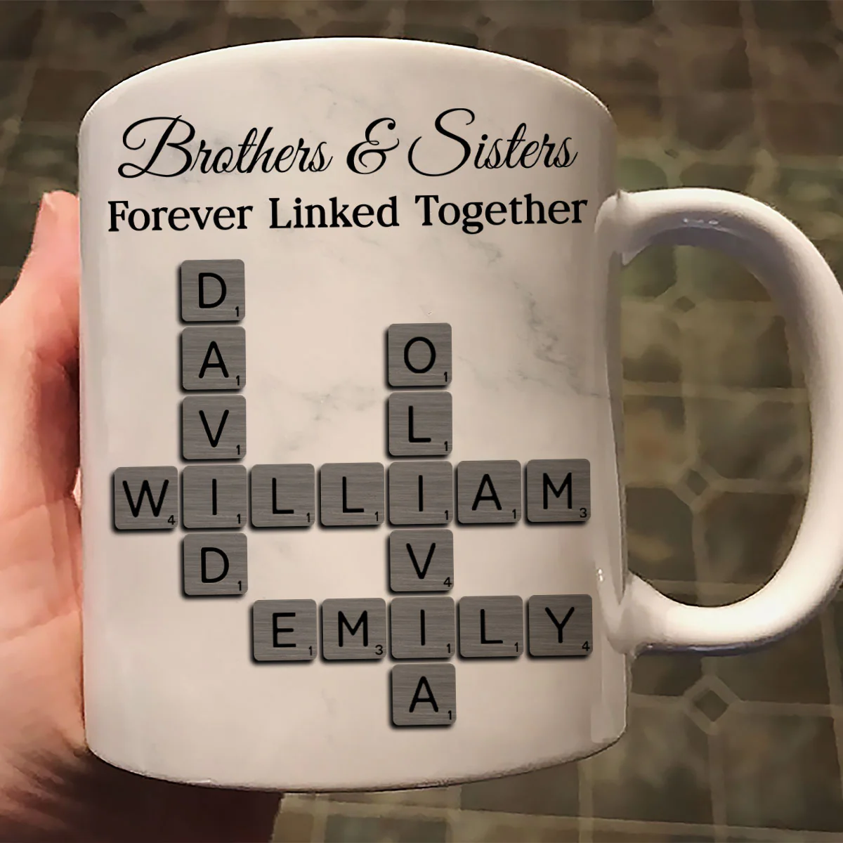 Brothers Sisters Forever Linked Together Crossword - Personalized Mug - Sentimental Gift for Siblings - Image 5