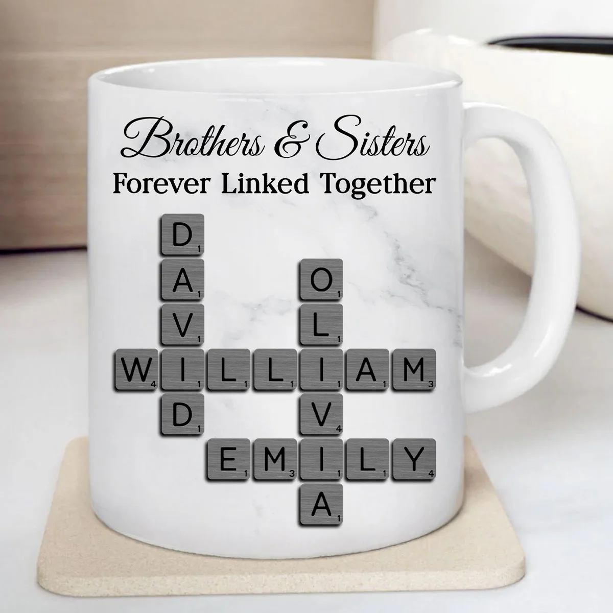 Brothers Sisters Forever Linked Together Crossword - Personalized Mug - Sentimental Gift for Siblings - Image 7