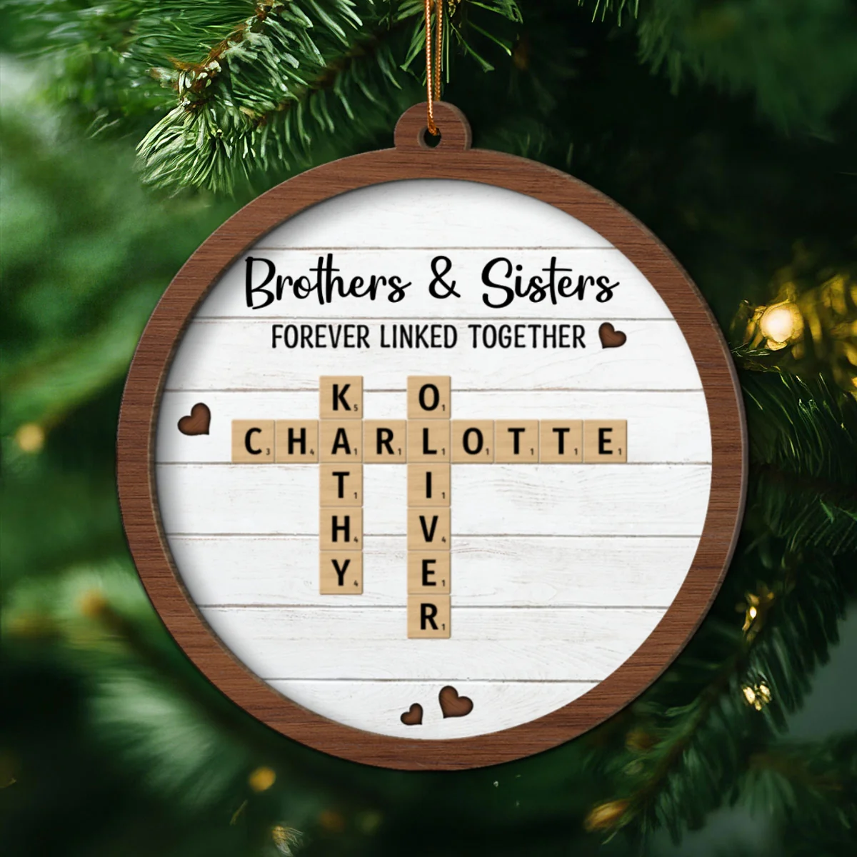 Brothers & Sisters Forever Linked Together Crossword Puzzle Art Personalized 2-Layer Wooden Ornament, Gift For Brothers, Sisters, Siblings, Family - Image 11