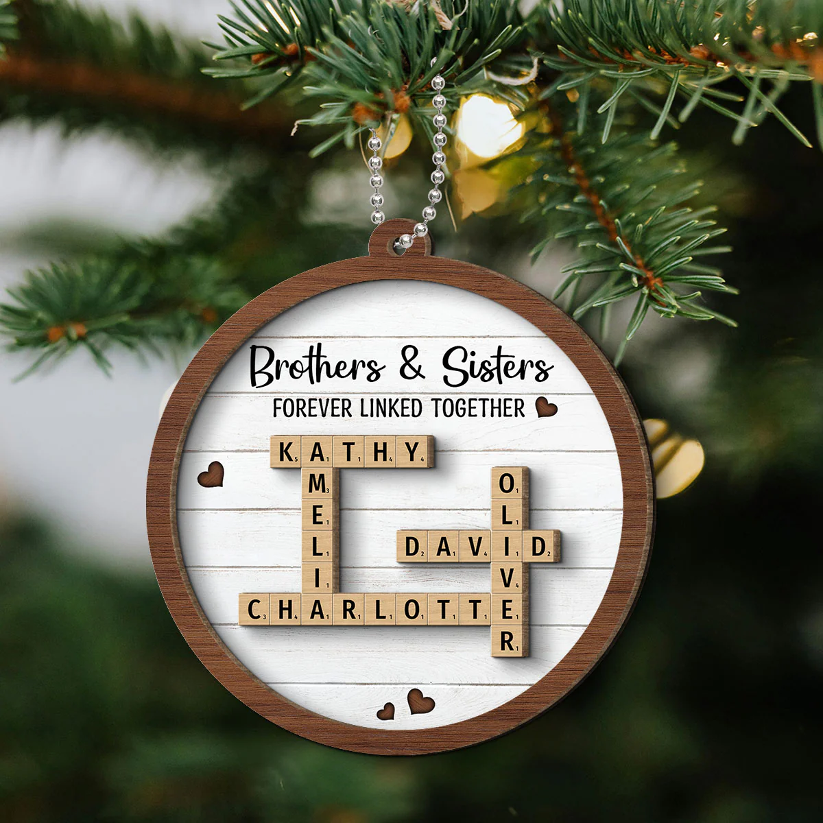 Brothers & Sisters Forever Linked Together Crossword Puzzle Art Personalized 2-Layer Wooden Ornament, Gift For Brothers, Sisters, Siblings, Family - Image 7