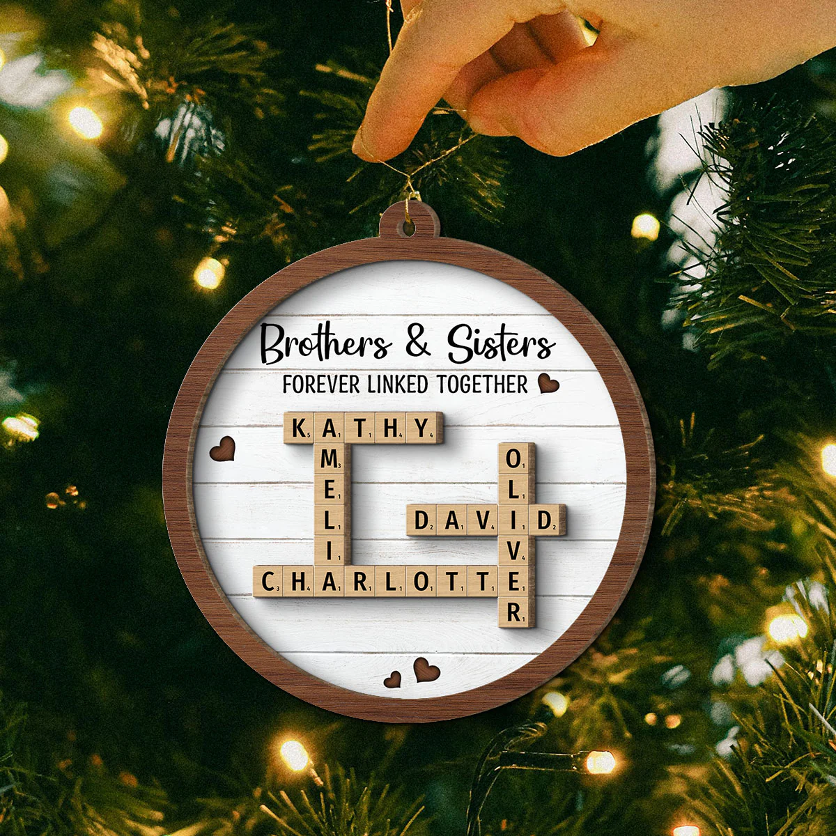 Brothers & Sisters Forever Linked Together Crossword Puzzle Art Personalized 2-Layer Wooden Ornament, Gift For Brothers, Sisters, Siblings, Family - Image 8