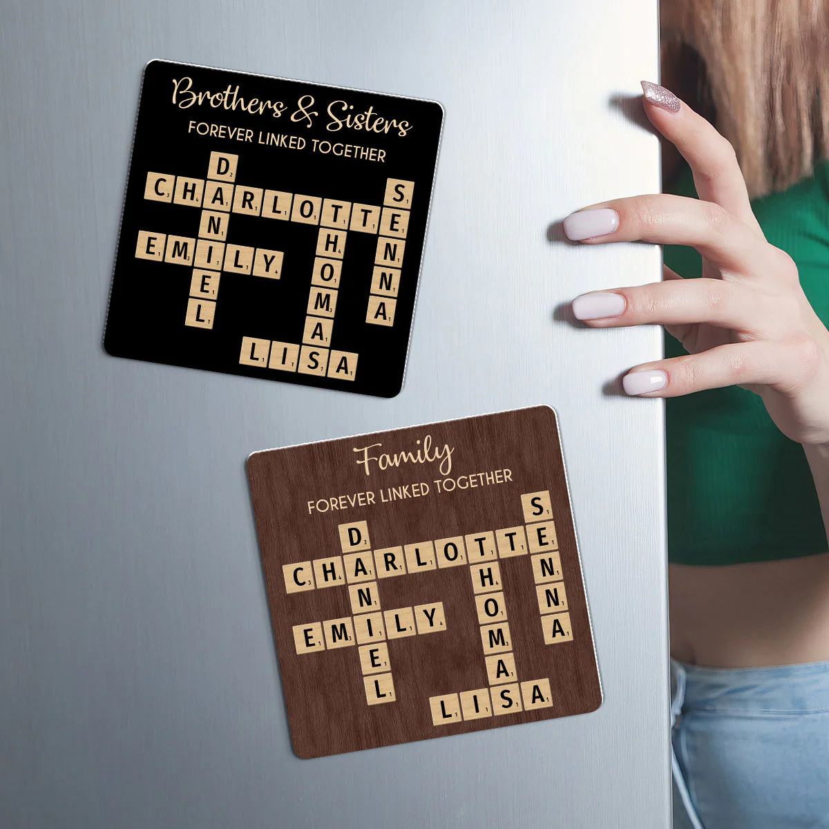 Brothers & Sisters Forever Linked Together Crossword Puzzle Art Personalized Acrylic Fridge Magnet, Gift For Brothers, Sisters, Siblings, Family - Image 4
