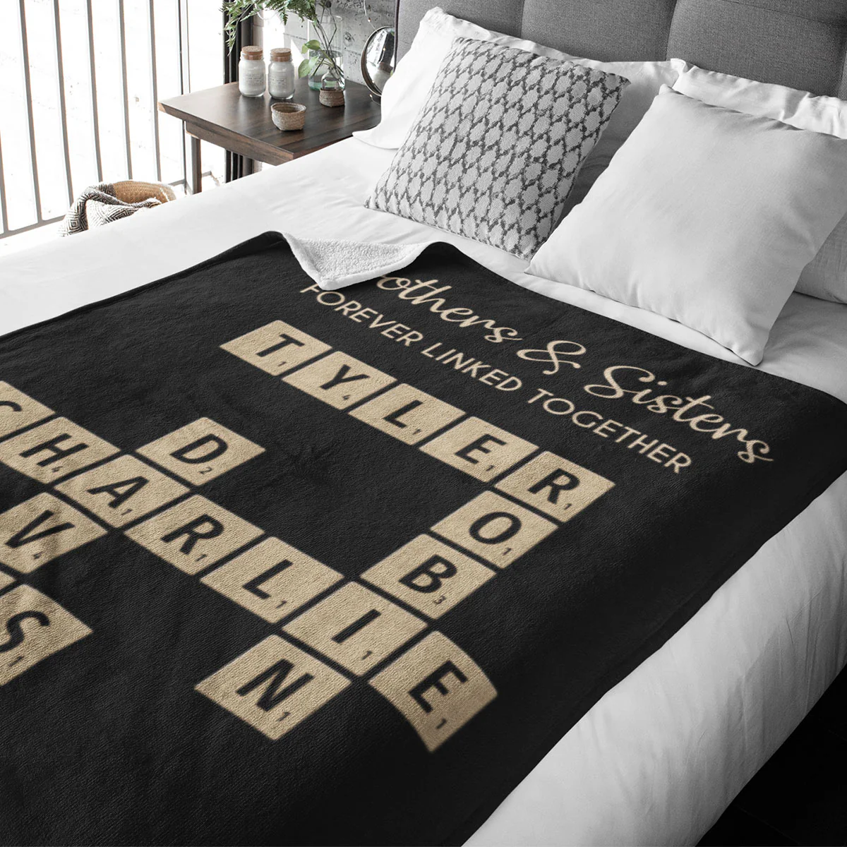 Brothers & Sisters Forever Linked Together Crossword Puzzle Art Personalized Blanket, Gift For Brothers, Sisters, Siblings, Family - Image 5