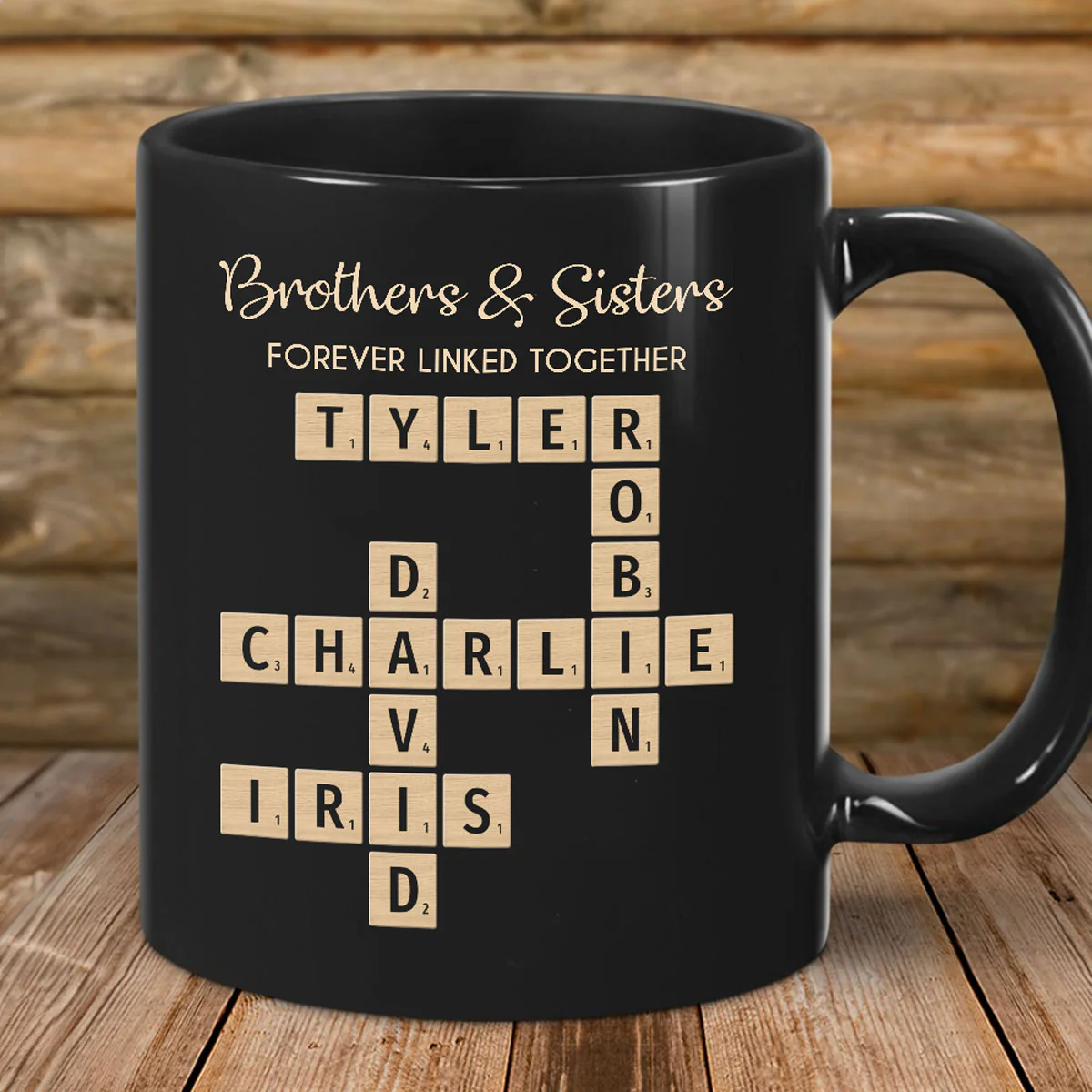 Brothers & Sisters Forever Linked Together Crossword Puzzle Art - Personalized Mug - Gift For Brothers, Sisters, Siblings, Family