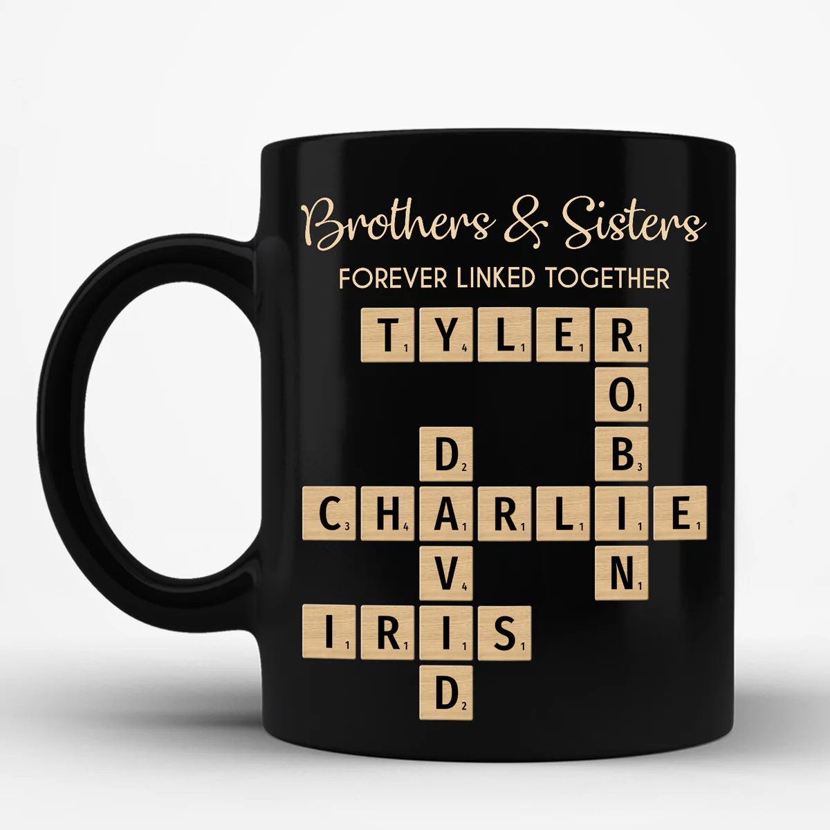 Brothers & Sisters Forever Linked Together Crossword Puzzle Art - Personalized Mug - Gift For Brothers, Sisters, Siblings, Family - Image 3