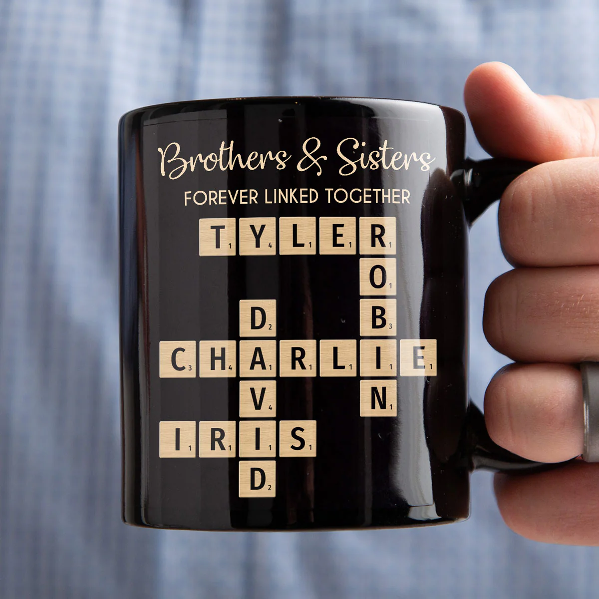 Brothers & Sisters Forever Linked Together Crossword Puzzle Art - Personalized Mug - Gift For Brothers, Sisters, Siblings, Family - Image 5