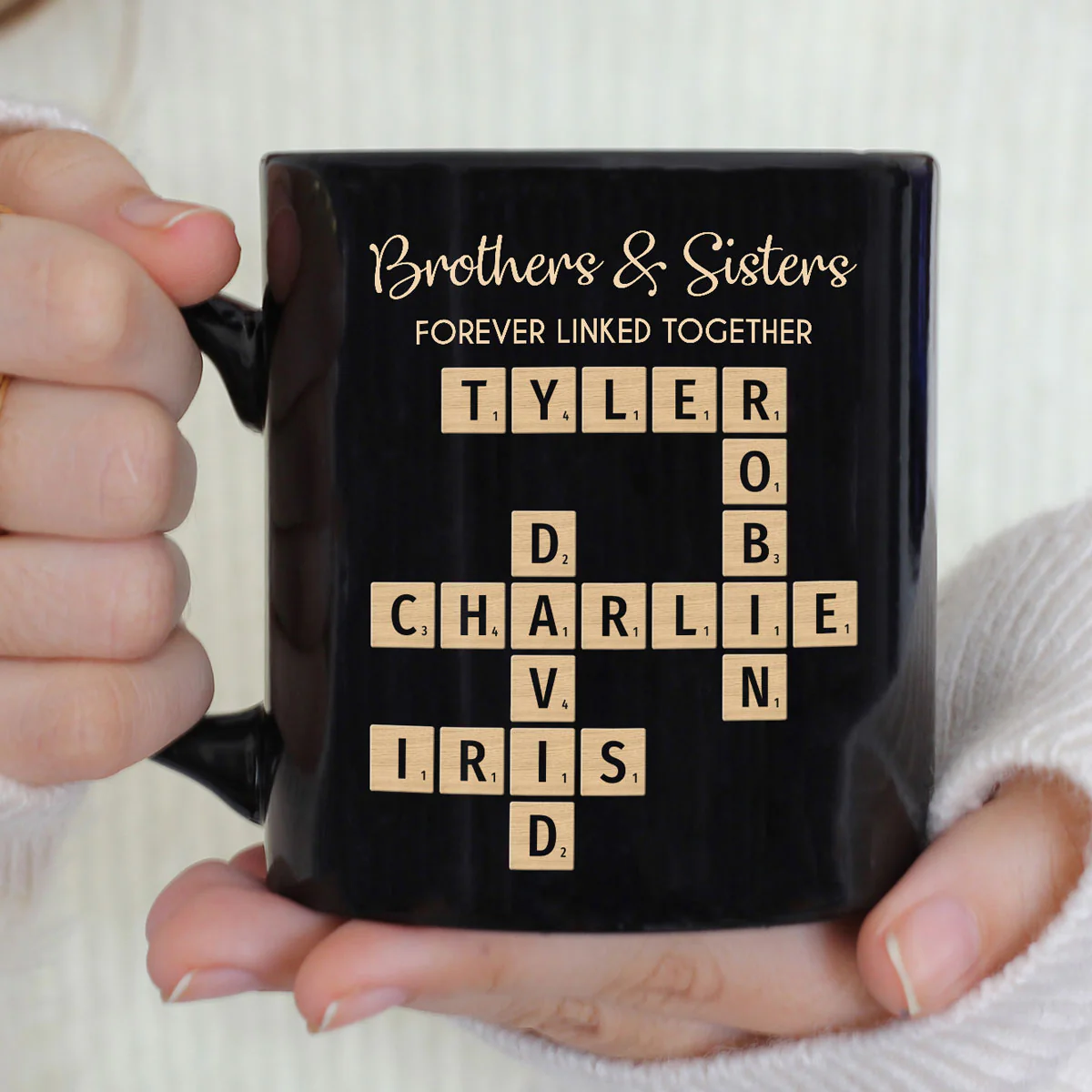 Brothers & Sisters Forever Linked Together Crossword Puzzle Art - Personalized Mug - Gift For Brothers, Sisters, Siblings, Family - Image 6