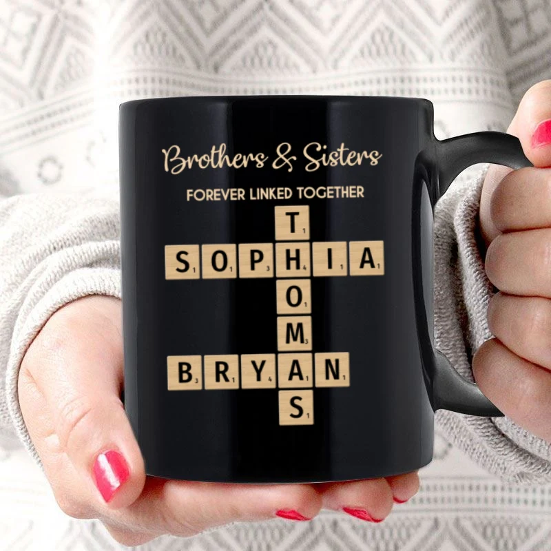 Brothers & Sisters Forever Linked Together Crossword Puzzle Art - Personalized Mug - Gift For Brothers, Sisters, Siblings, Family - Image 9