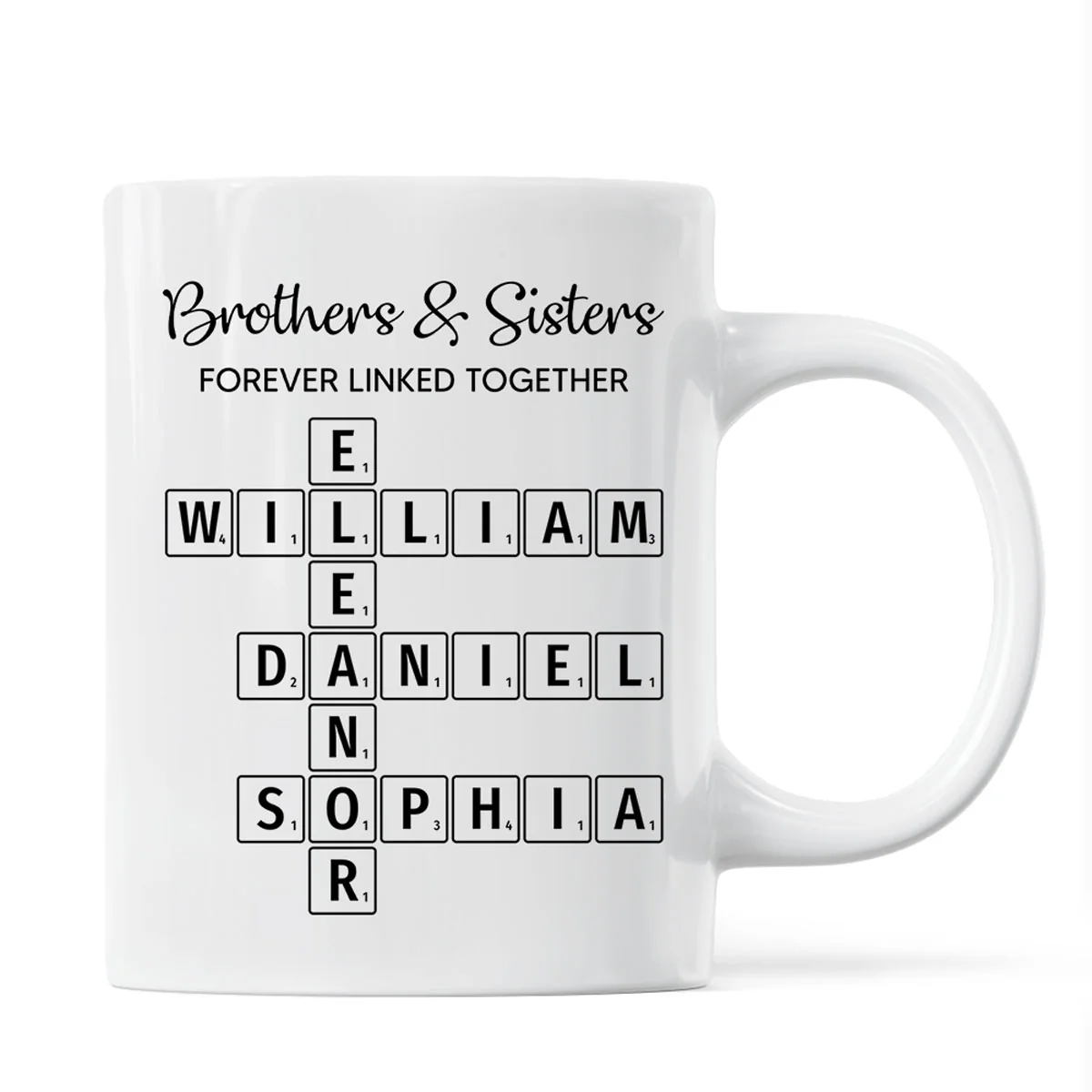 Brothers & Sisters Forever Linked Together Crossword Puzzle Art Personalized Mug, Gift For Brothers, Sisters, Siblings, Family - Image 2