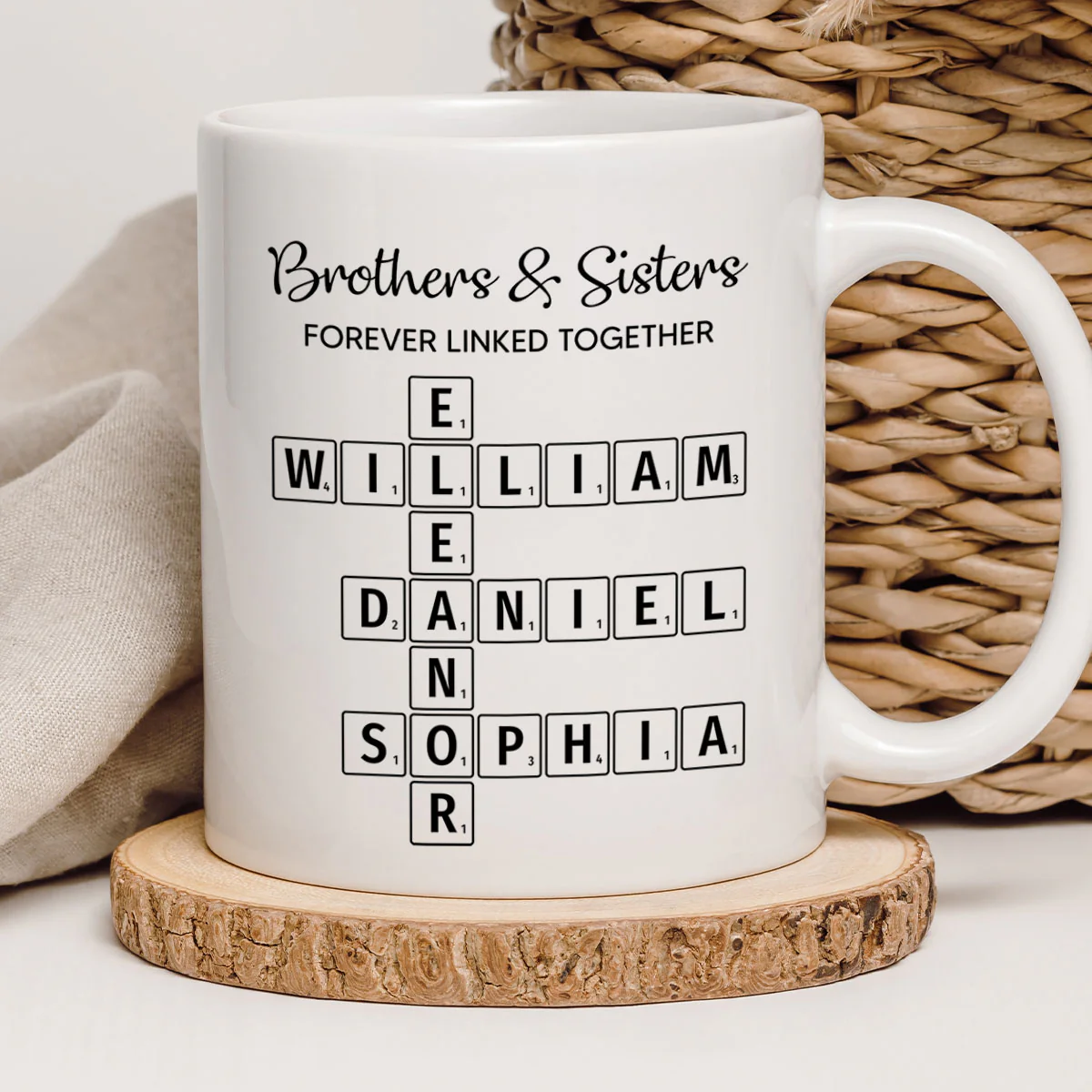 Brothers & Sisters Forever Linked Together Crossword Puzzle Art Personalized Mug, Gift For Brothers, Sisters, Siblings, Family - Image 5