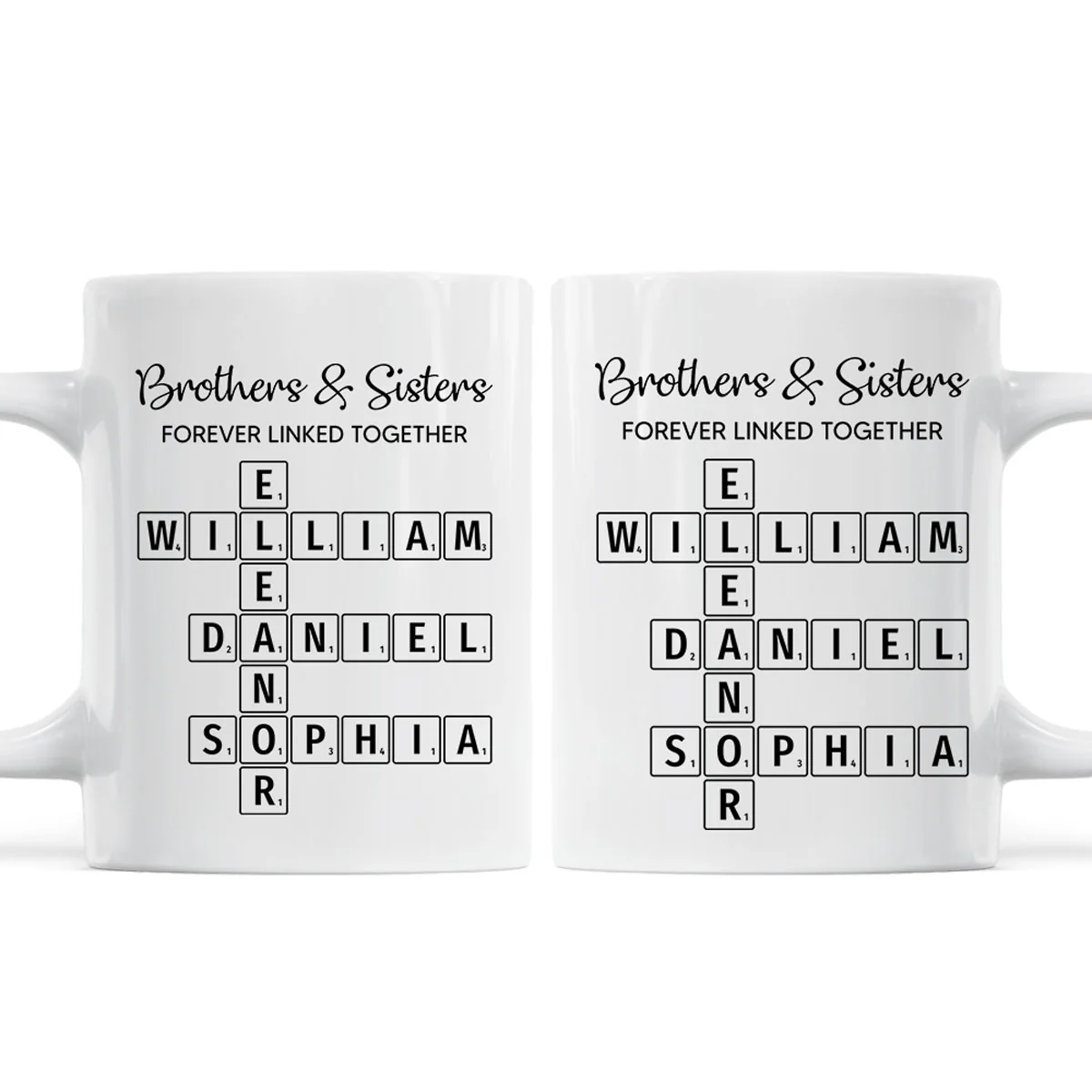Brothers & Sisters Forever Linked Together Crossword Puzzle Art Personalized Mug, Gift For Brothers, Sisters, Siblings, Family - Image 7