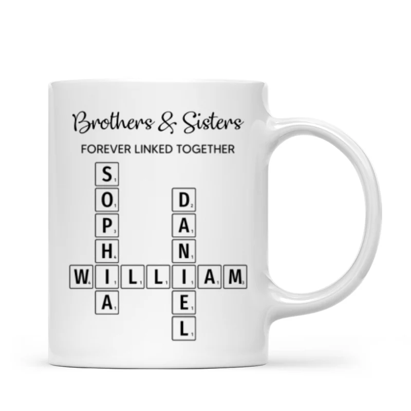 Brothers & Sisters Forever Linked Together Crossword Puzzle Art Personalized Mug, Gift For Brothers, Sisters, Siblings, Family - Image 8