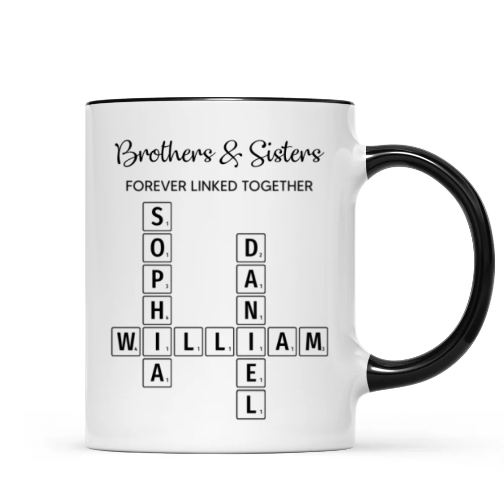 Brothers & Sisters Forever Linked Together Crossword Puzzle Art Personalized Mug, Gift For Brothers, Sisters, Siblings, Family - Image 9