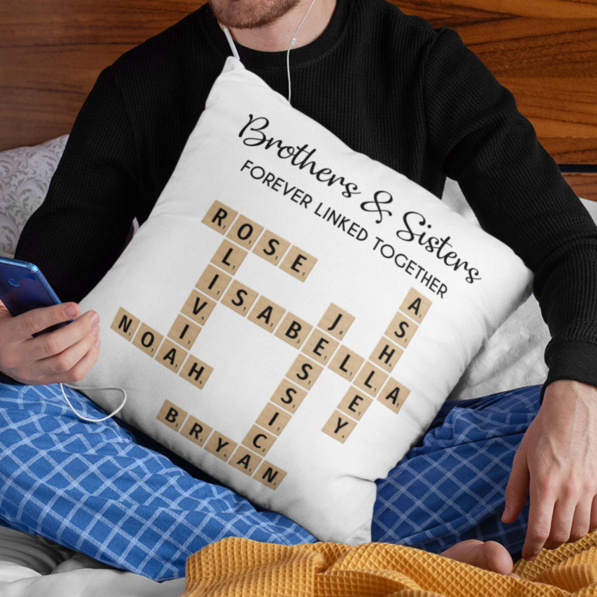 Brothers & Sisters Forever Linked Together Crossword Puzzle Art Personalized Pillow, Gift For Brothers, Sisters, Siblings, Family - Image 5