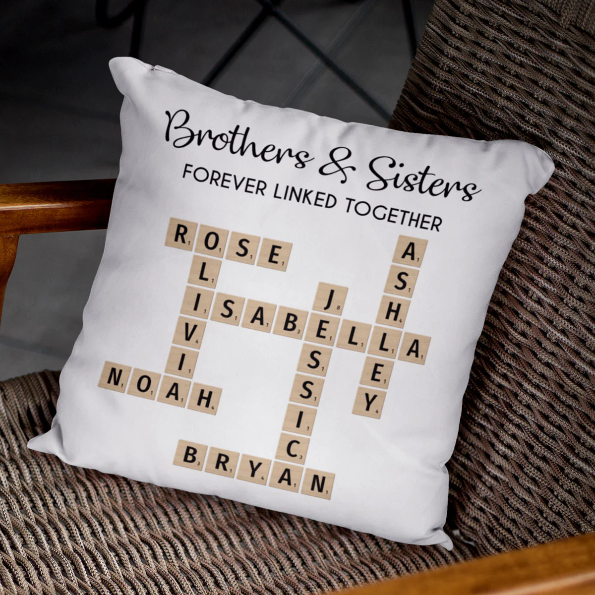 Brothers & Sisters Forever Linked Together Crossword Puzzle Art Personalized Pillow, Gift For Brothers, Sisters, Siblings, Family - Image 6