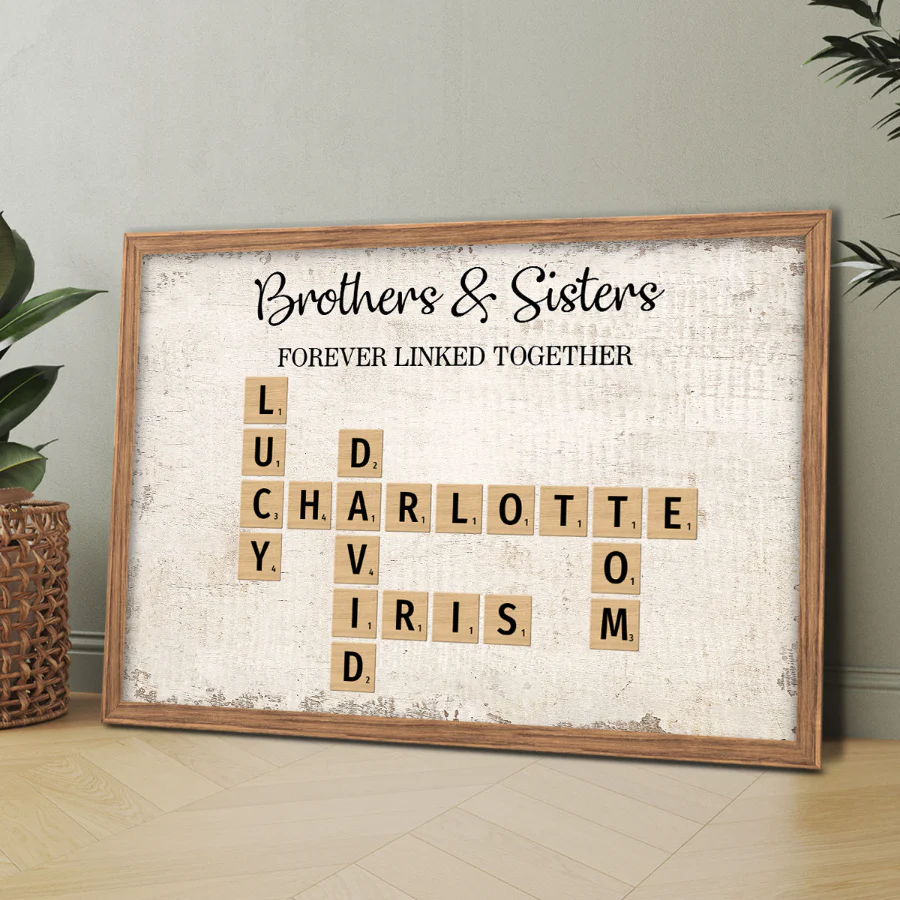 Brothers & Sisters Forever Linked Together Crossword Puzzle Art - Personalized Poster - Heartfelt Gift For Siblings, Family - Image 4