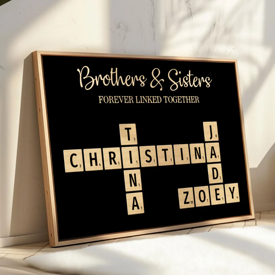 Brothers & Sisters Forever Linked Together Crossword Puzzle Art - Personalized Poster - Heartfelt Gift For Siblings, Family - Image 5