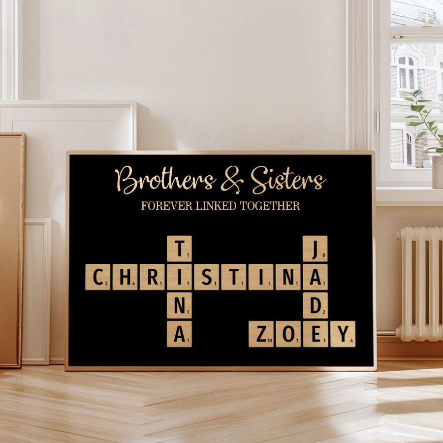 Brothers & Sisters Forever Linked Together Crossword Puzzle Art - Personalized Poster - Heartfelt Gift For Siblings, Family - Image 7