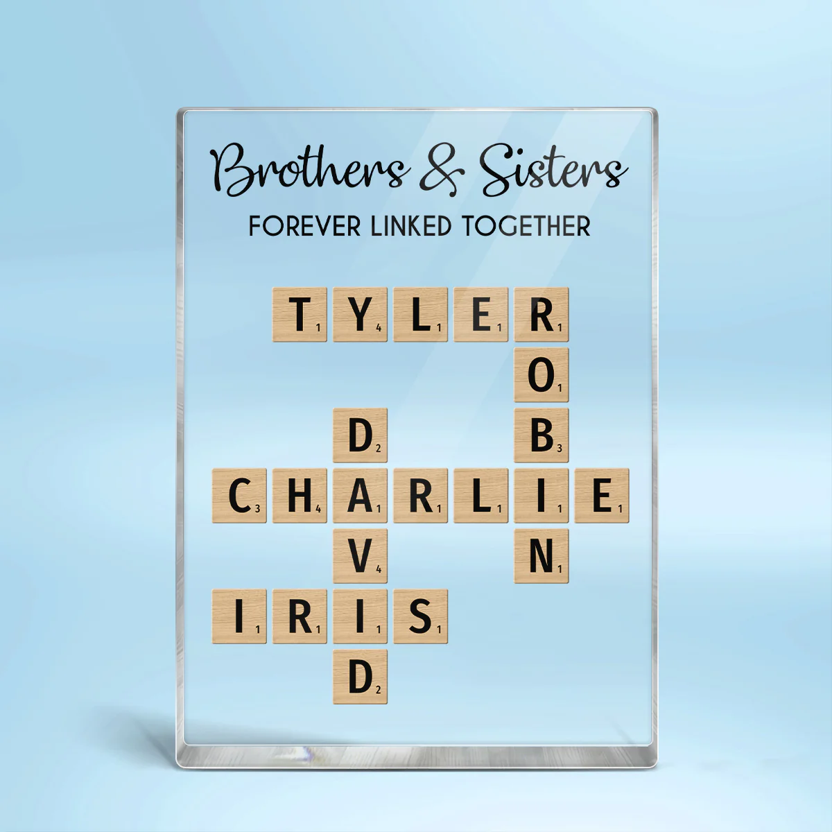 Brothers & Sisters Forever Linked Together Crossword Puzzle Art Personalized Rectangle Acrylic Block Plaque, Gift For Brothers, Sisters, Siblings, Family - Image 2