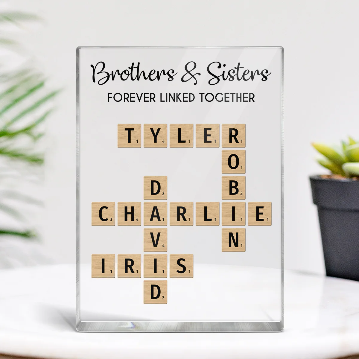 Brothers & Sisters Forever Linked Together Crossword Puzzle Art Personalized Rectangle Acrylic Block Plaque, Gift For Brothers, Sisters, Siblings, Family - Image 4